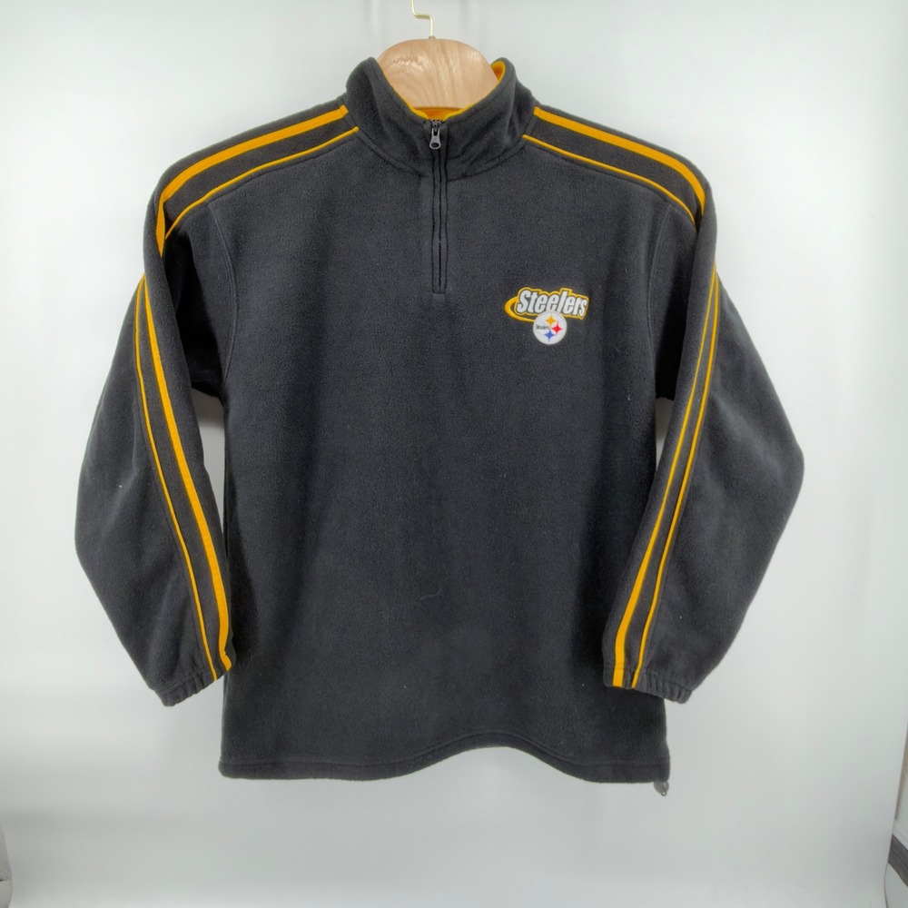 NFL Pittsburgh Steelers Fleece Quarter Zip Mens Size L Black Yellow Striped